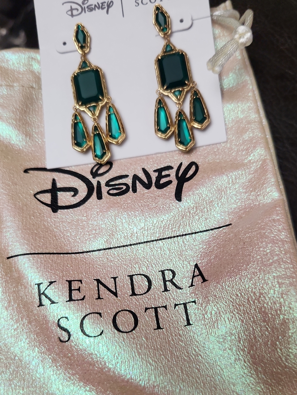 Kendra Scott Green Teal Gold Chandelier Earrings Disney